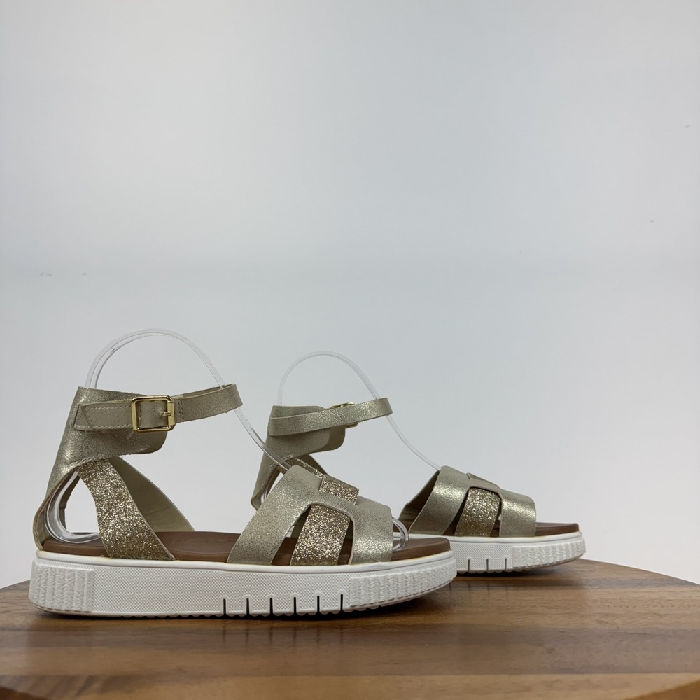 New Big Kids Mia Tanja Metallic Gold Strappy‎ Platform Comfort Sandals Size 4 Y